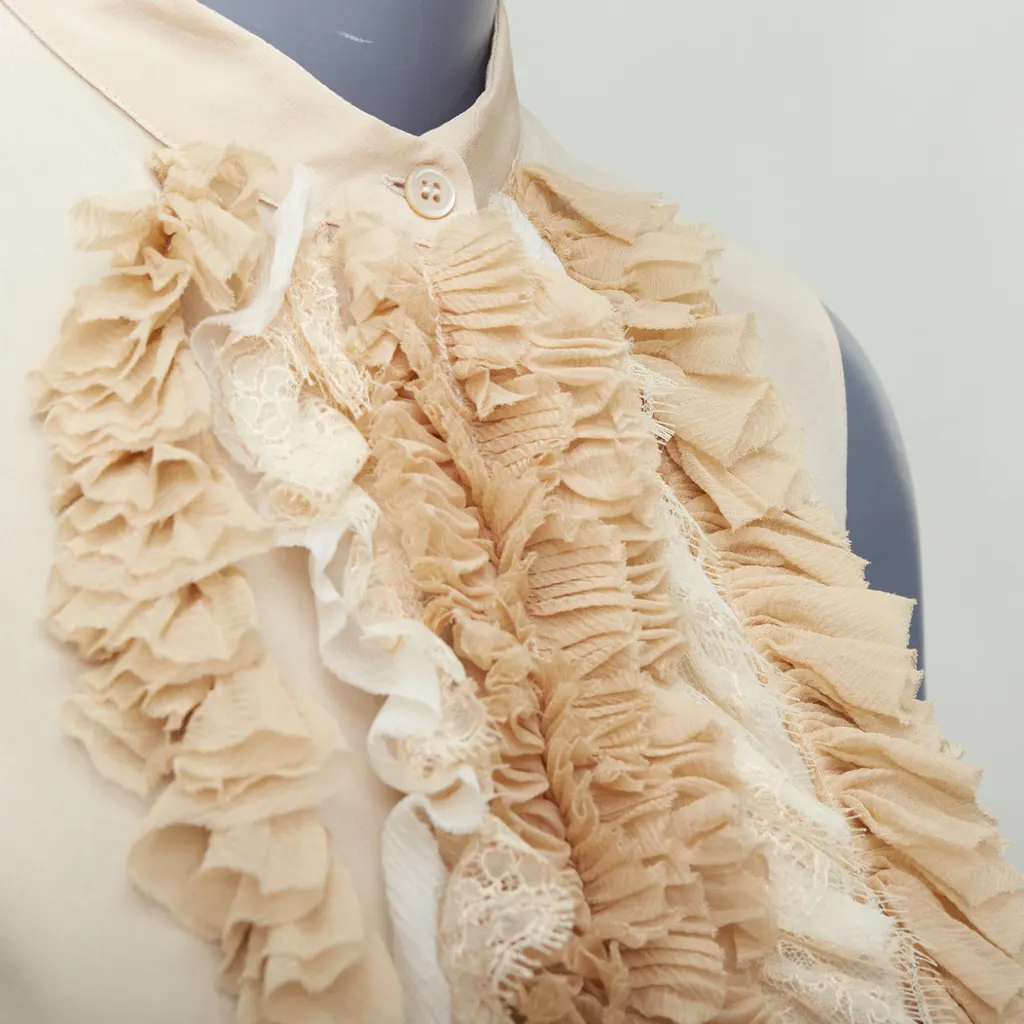 Prada Ruffle Sleeveless Shirt Beige Silk Never worn - Back View