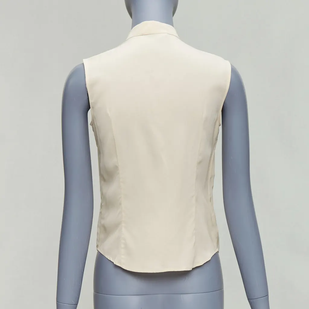 Prada Ruffle Sleeveless Shirt Beige Silk Never worn - Box View
