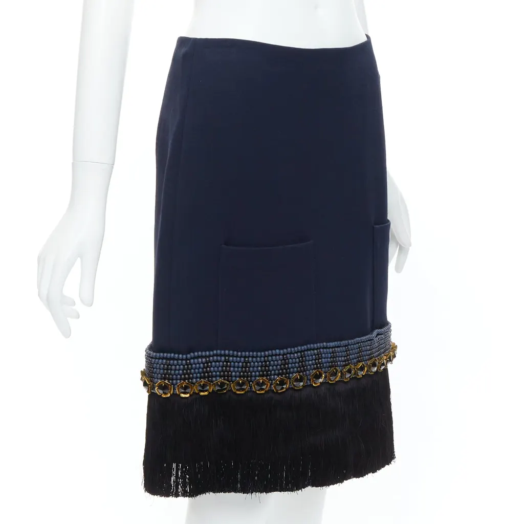 Marni Fringe Hem Skirt Navy Polyamide Very good - Inside View
