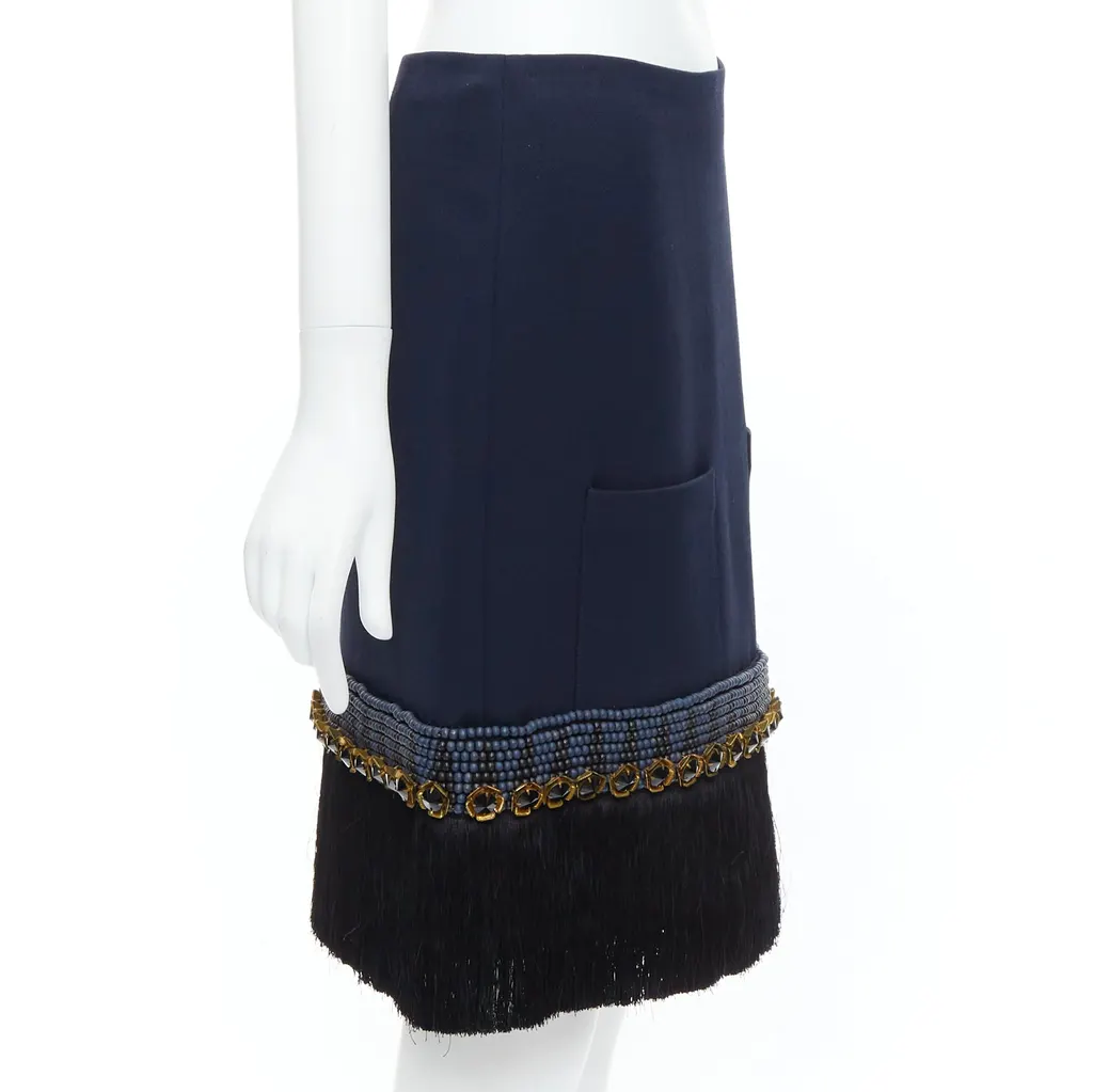 Marni Fringe Hem Skirt Navy Polyamide Very good - Model View