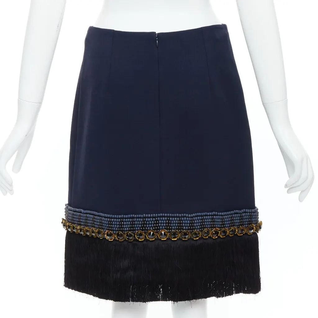 Marni Fringe Hem Skirt Navy Polyamide Very good - Box View