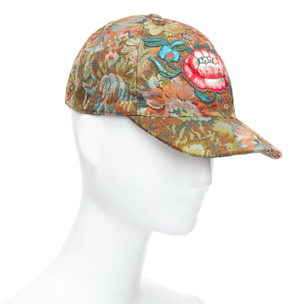 Gucci Floral Baseball Cap Green Polyester Never worn - Front View