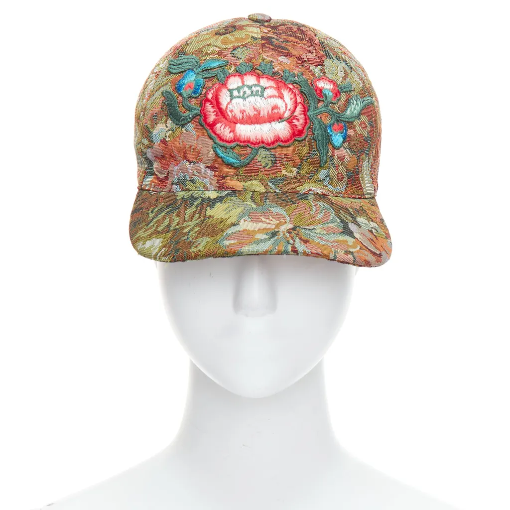 Gucci Floral Baseball Cap Green Polyester Never worn - Inside View