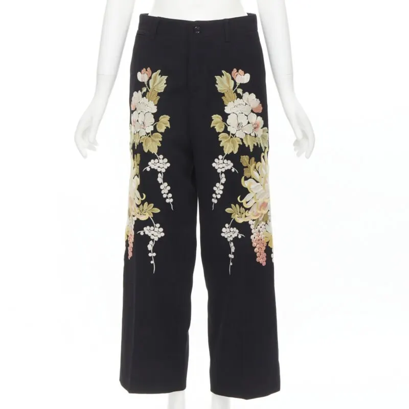 Gucci Floral Wide Pants Black Polyester Never worn - Front View