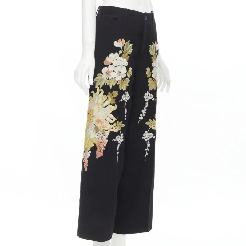 Gucci Floral Wide Pants Black Polyester Never worn - Inside View