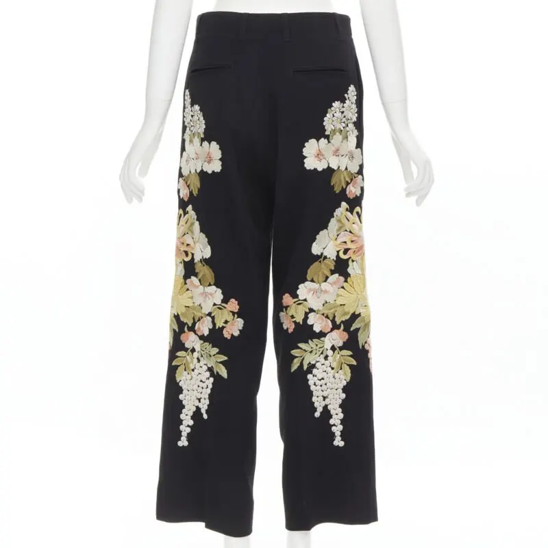 Gucci Floral Wide Pants Black Polyester Never worn - Box View