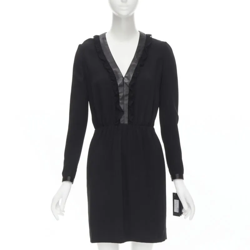 Saint Laurent Lace Ruffle Dress Black Polyester Never worn, with tag - Front View
