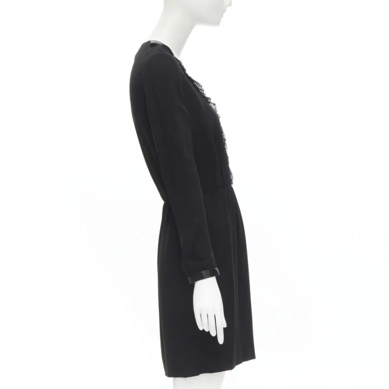 Saint Laurent Lace Ruffle Dress Black Polyester Never worn, with tag - Model View
