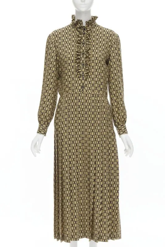 Celine Chain Frill Dress Yellow Wool Never worn, with tag - Front View