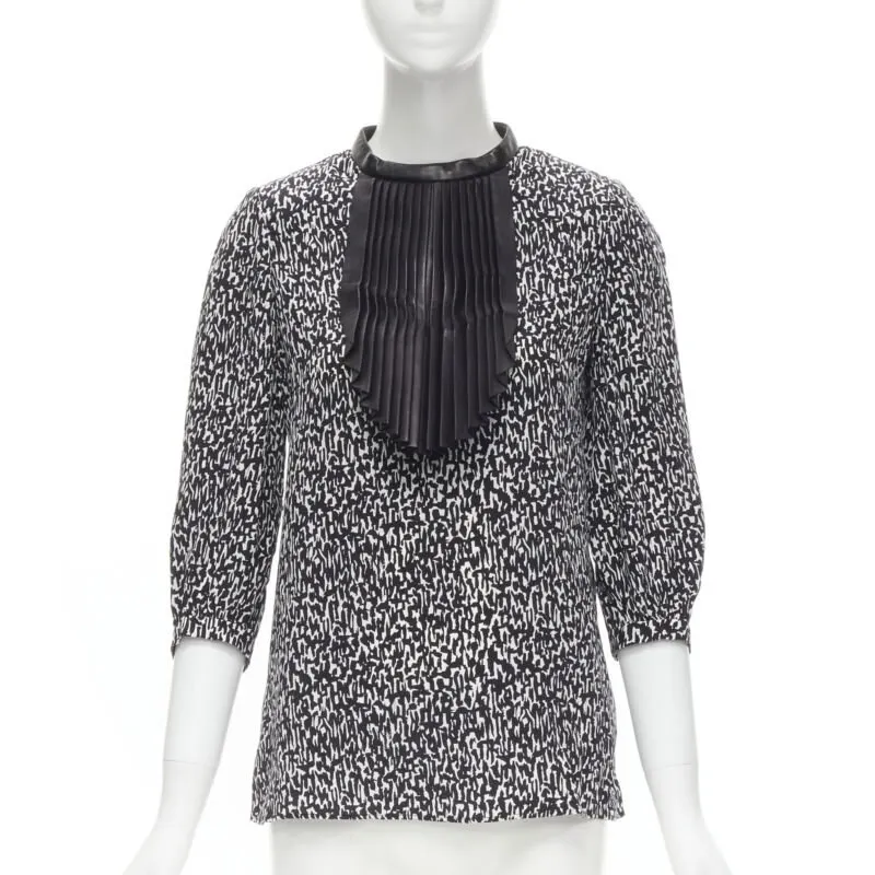 Saint Laurent Leather Bib Blouse Black Silk Very good - Front View