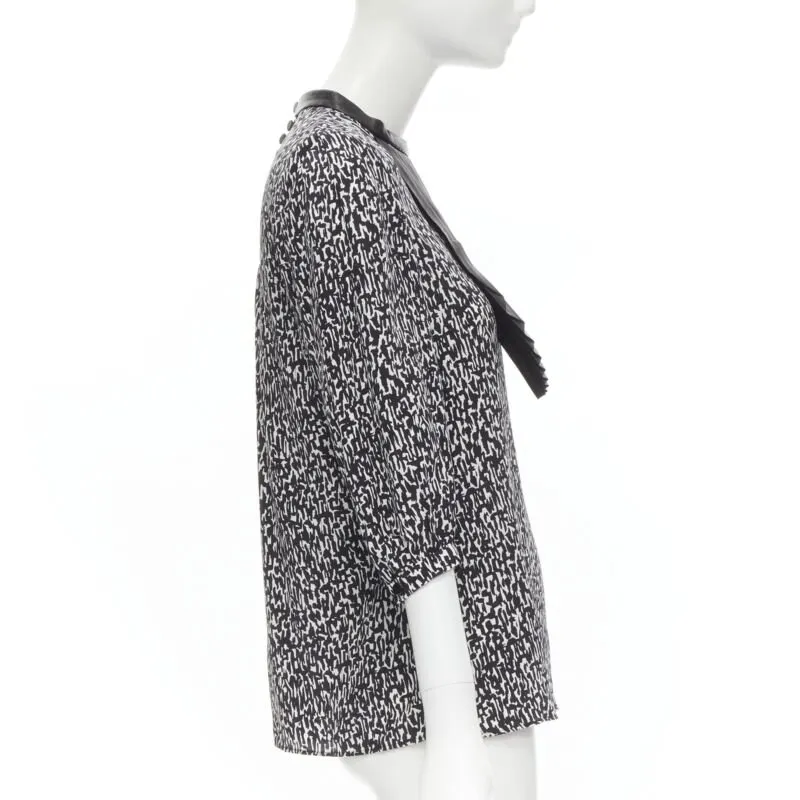 Saint Laurent Leather Bib Blouse Black Silk Very good - Model View