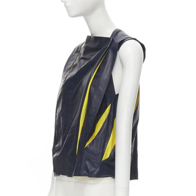 Balenciaga Pleated Leather Top Navy Leather Very good - Front View