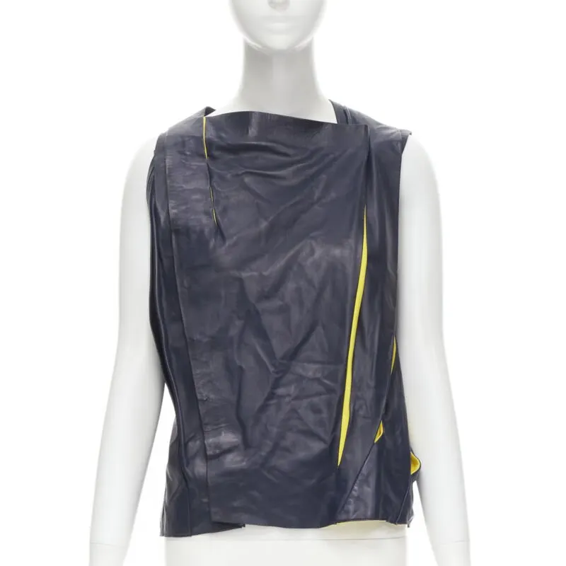Balenciaga Pleated Leather Top Navy Leather Very good - Back View
