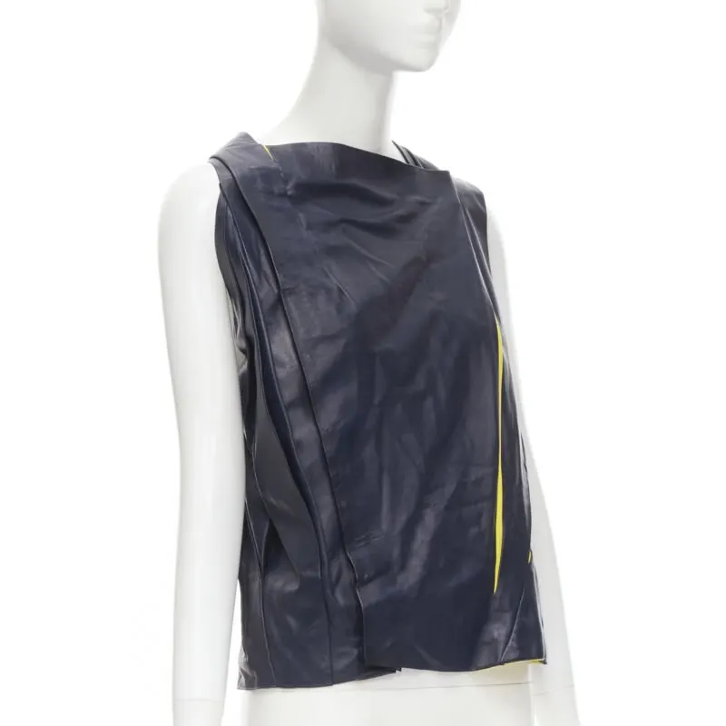 Balenciaga Pleated Leather Top Navy Leather Very good - Inside View