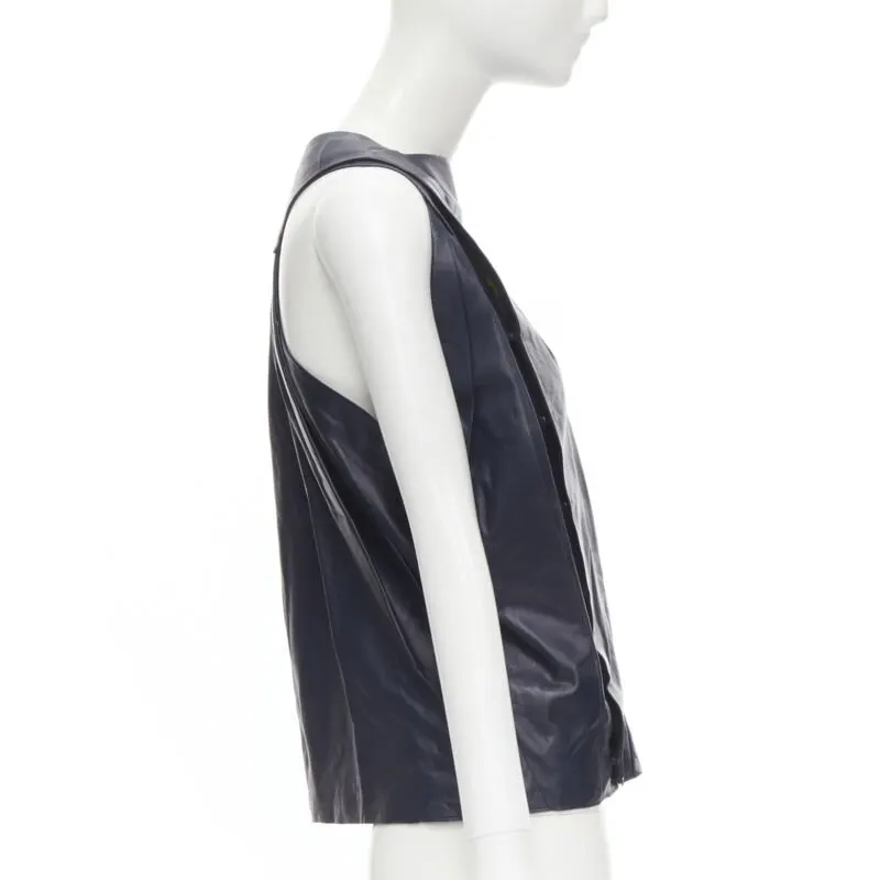 Balenciaga Pleated Leather Top Navy Leather Very good - Model View