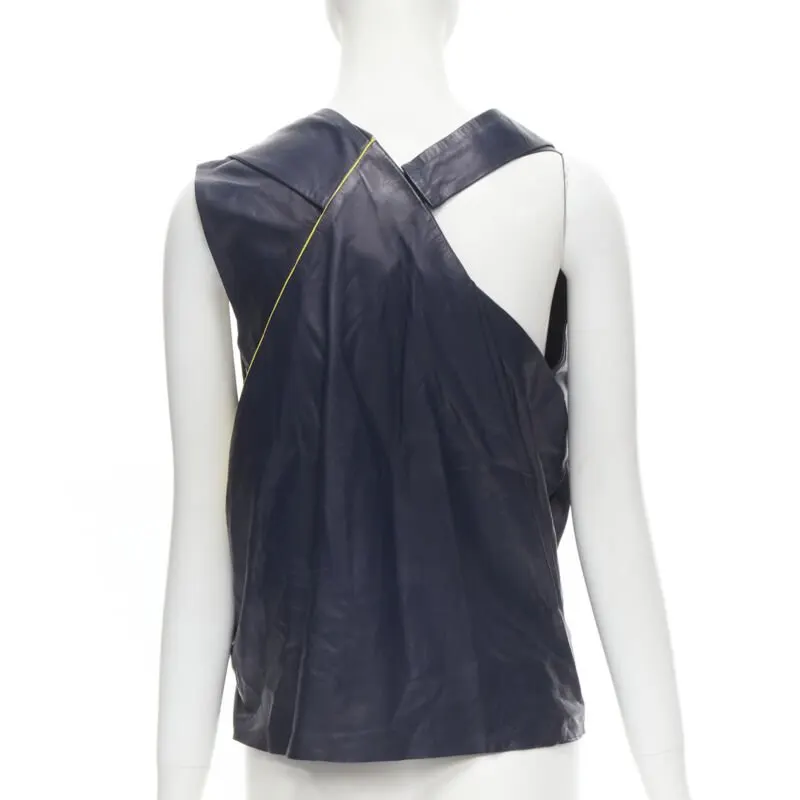 Balenciaga Pleated Leather Top Navy Leather Very good - Box View