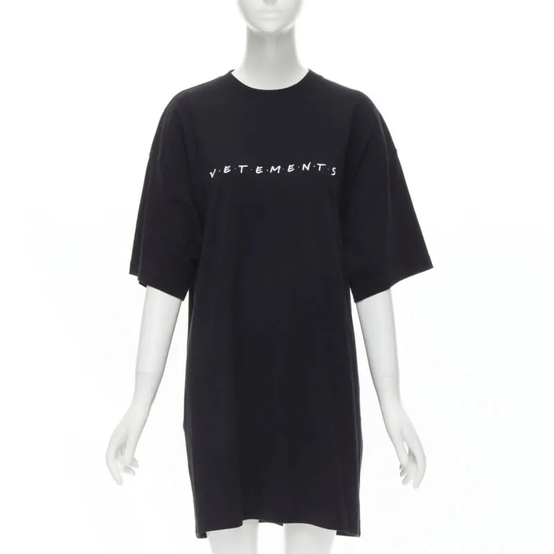 Vetements Logo T-shirt Dress Black Cotton Never worn - Front View