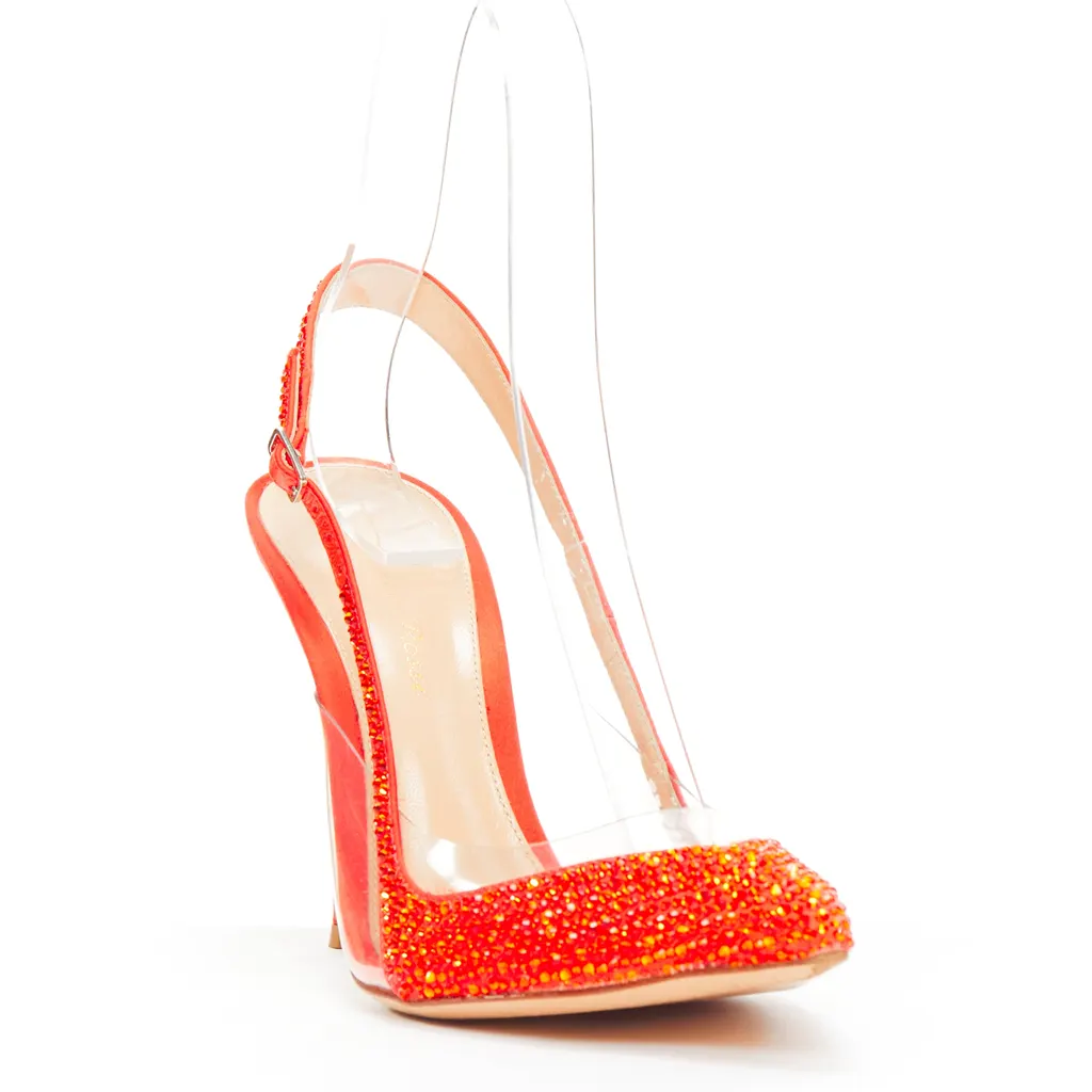 Gianvito Rossi Crystal Sling Pumps Red Very good - Back View