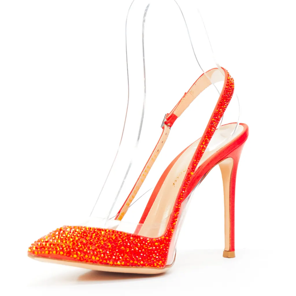 Gianvito Rossi Crystal Sling Pumps Red Very good - Model View