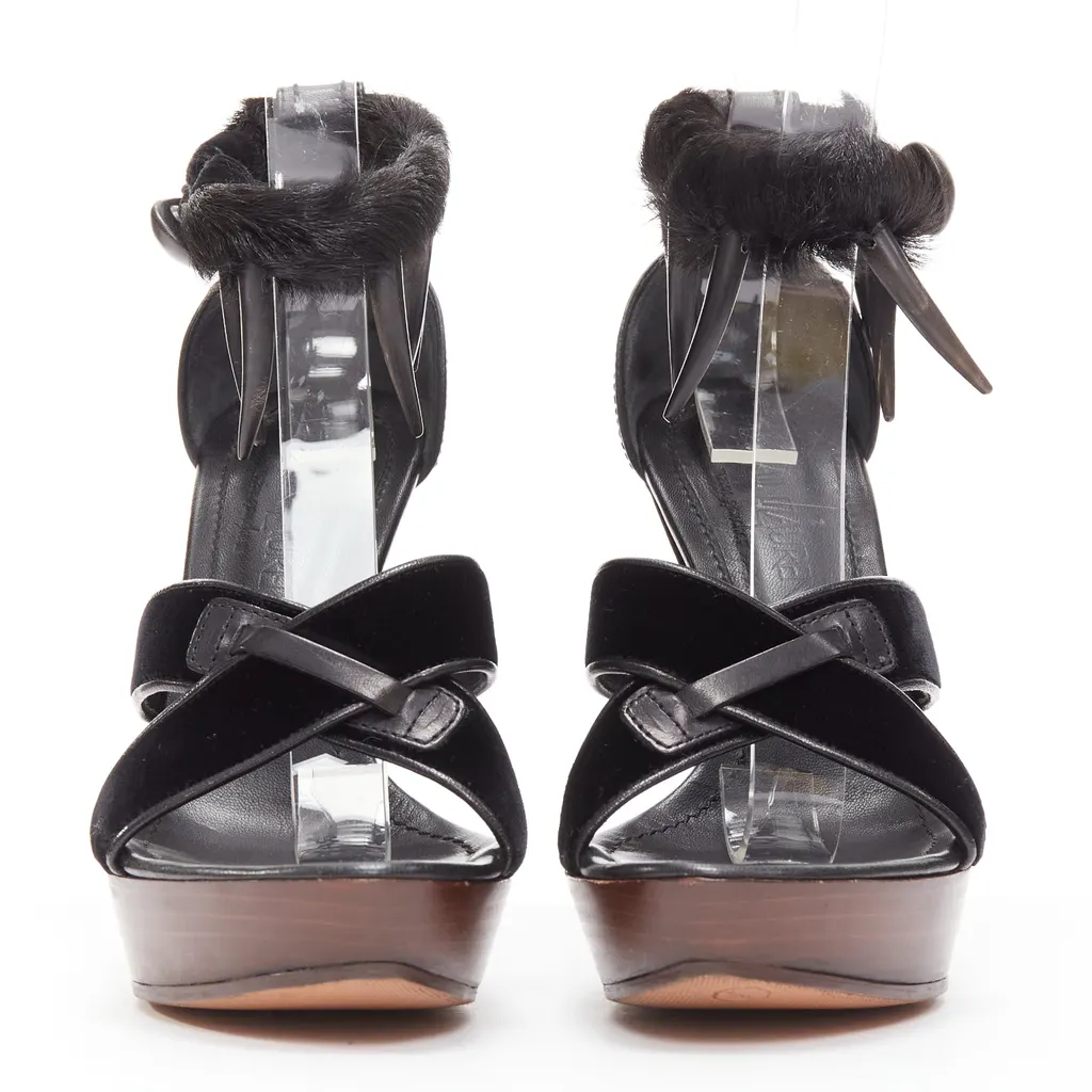 Yves Saint Laurent Claw Fur Platforms Black Leather Very good - Inside View