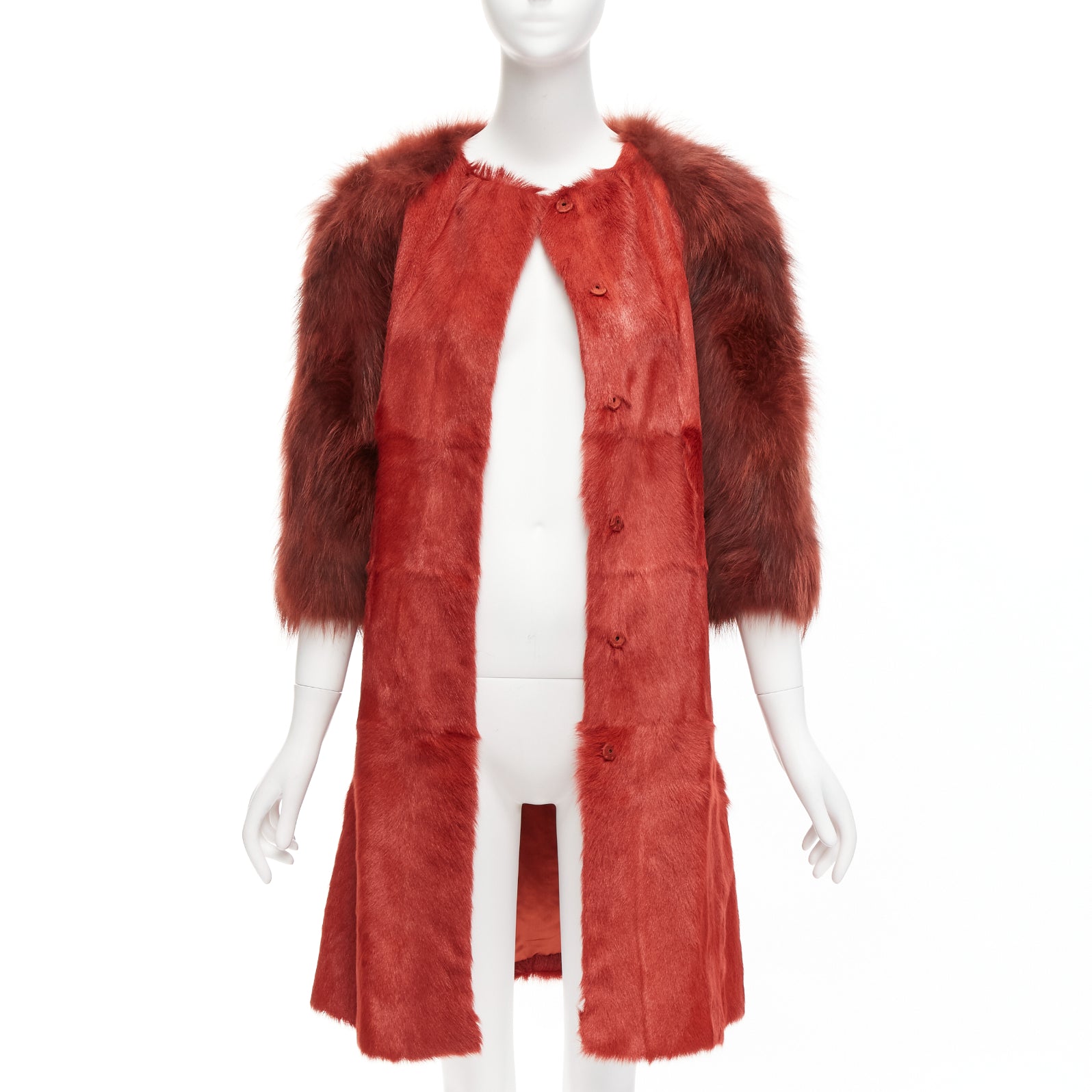 Giambattista Valli Red Patchwork Fur Coat