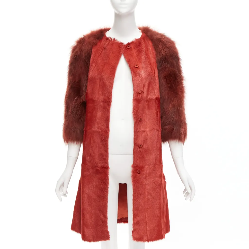 Giambattista Valli Red Patchwork Fur Coat Red Fur Never worn - Front View
