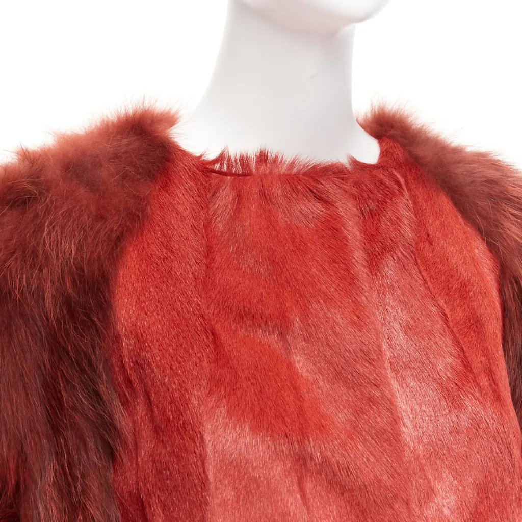 Giambattista Valli Red Patchwork Fur Coat Red Fur Never worn - Back View