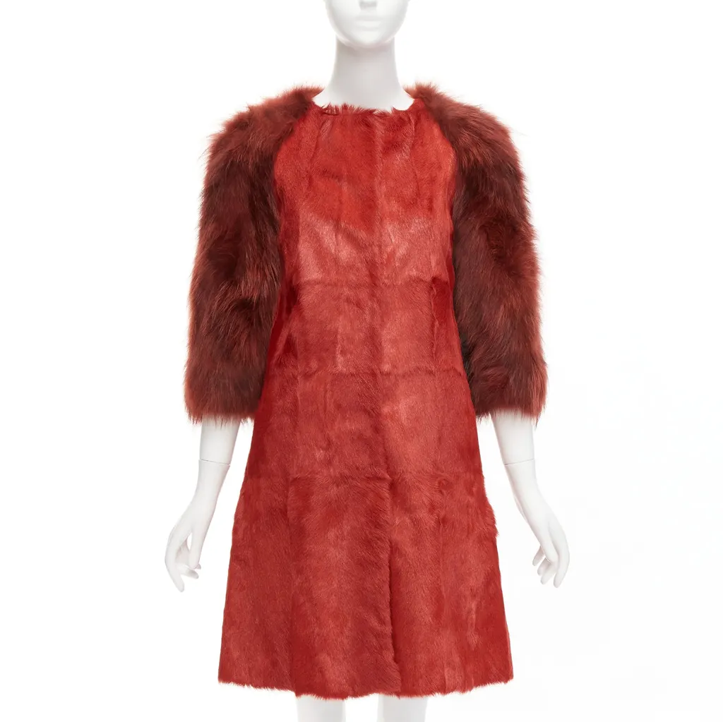 Giambattista Valli Red Patchwork Fur Coat Red Fur Never worn - Inside View