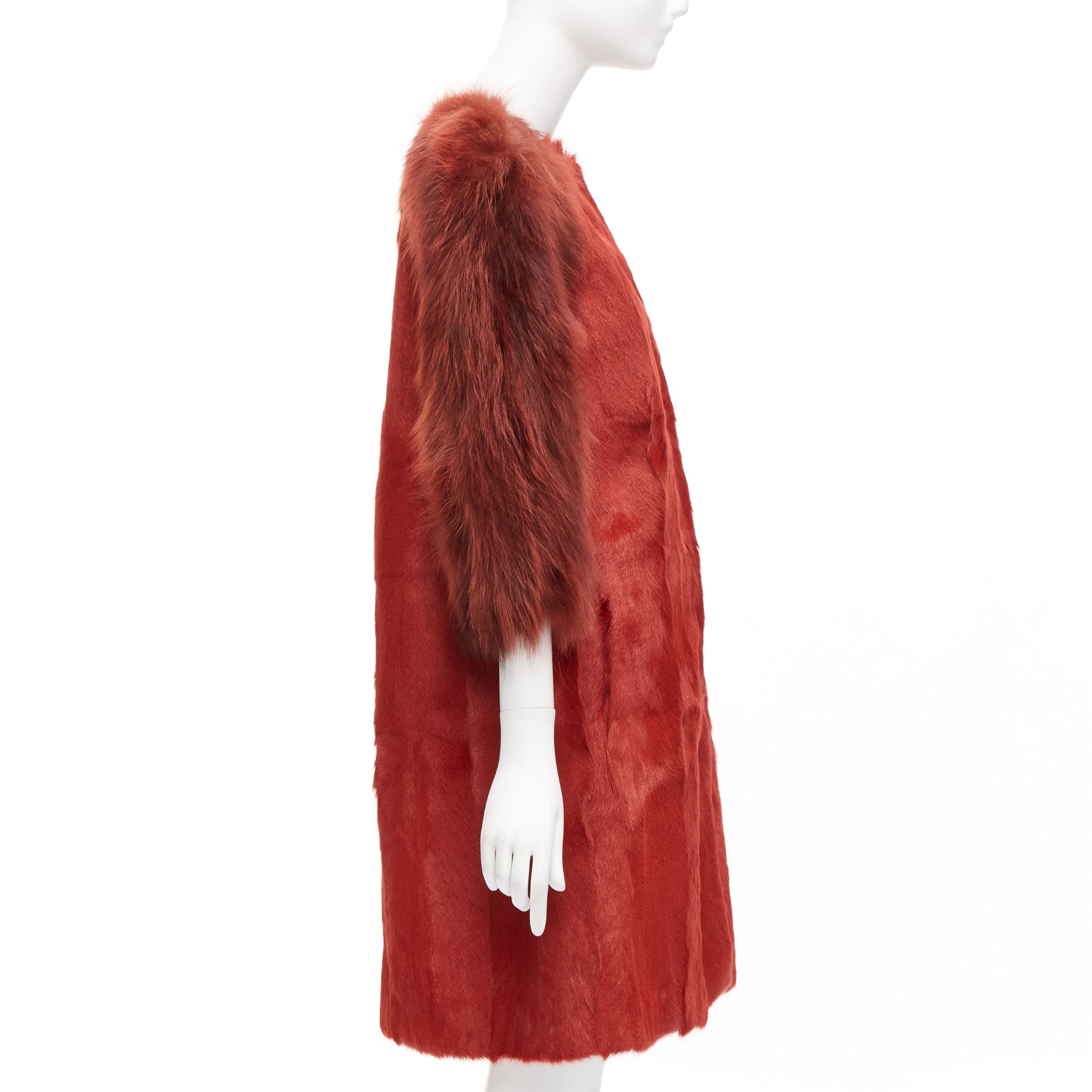 Giambattista Valli Red Patchwork Fur Coat - Side view
