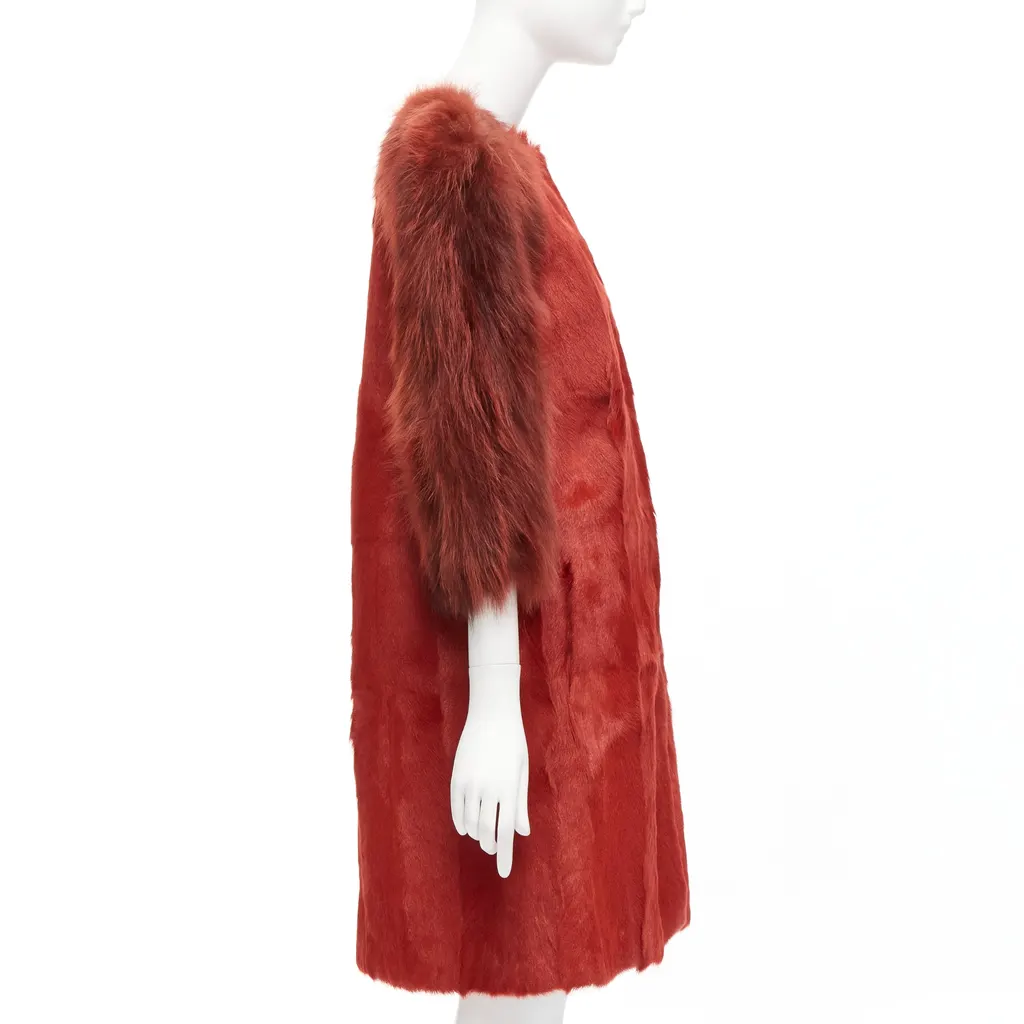 Giambattista Valli Red Patchwork Fur Coat Red Fur Never worn - Box View