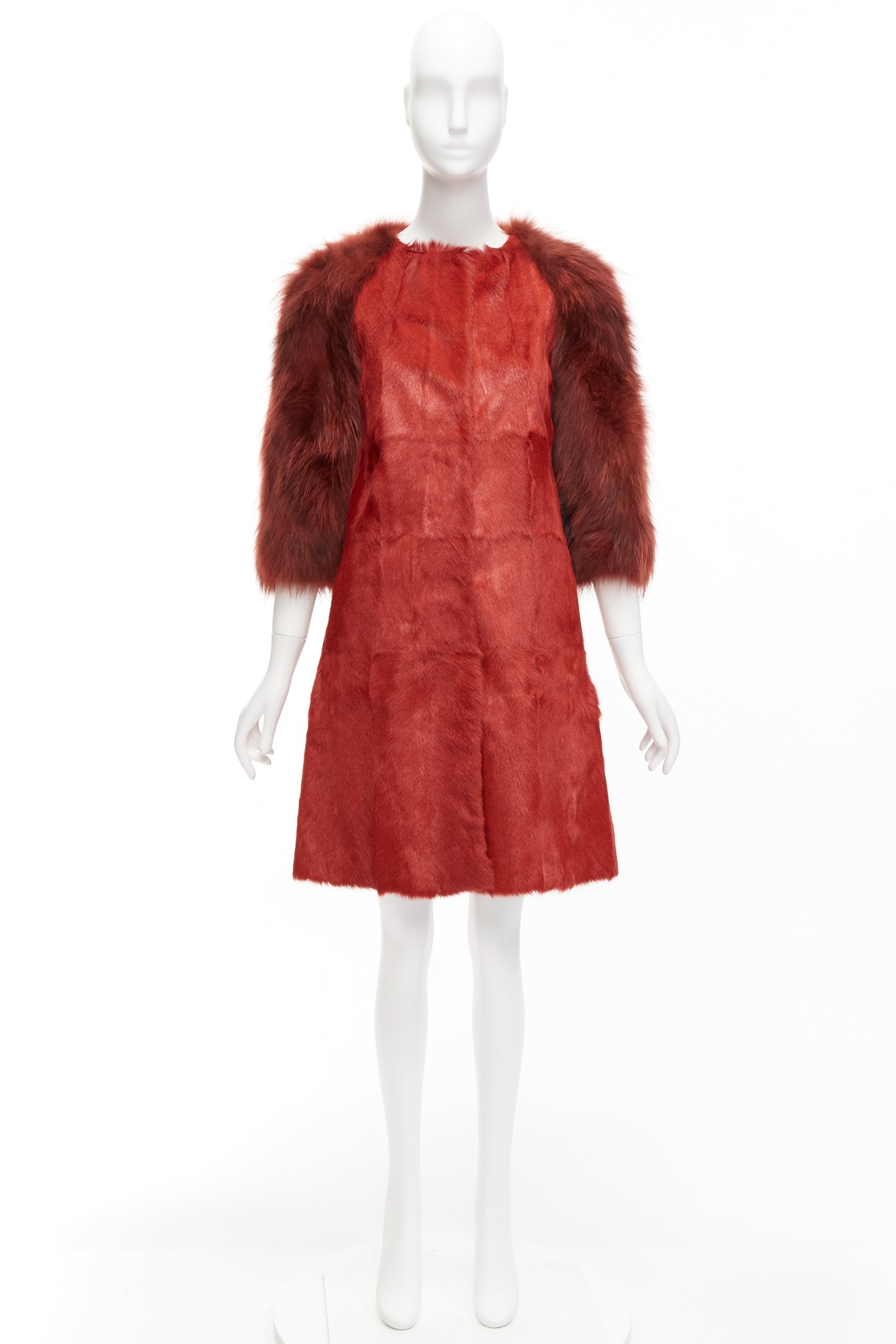Giambattista Valli Red Patchwork Fur Coat - Image 12