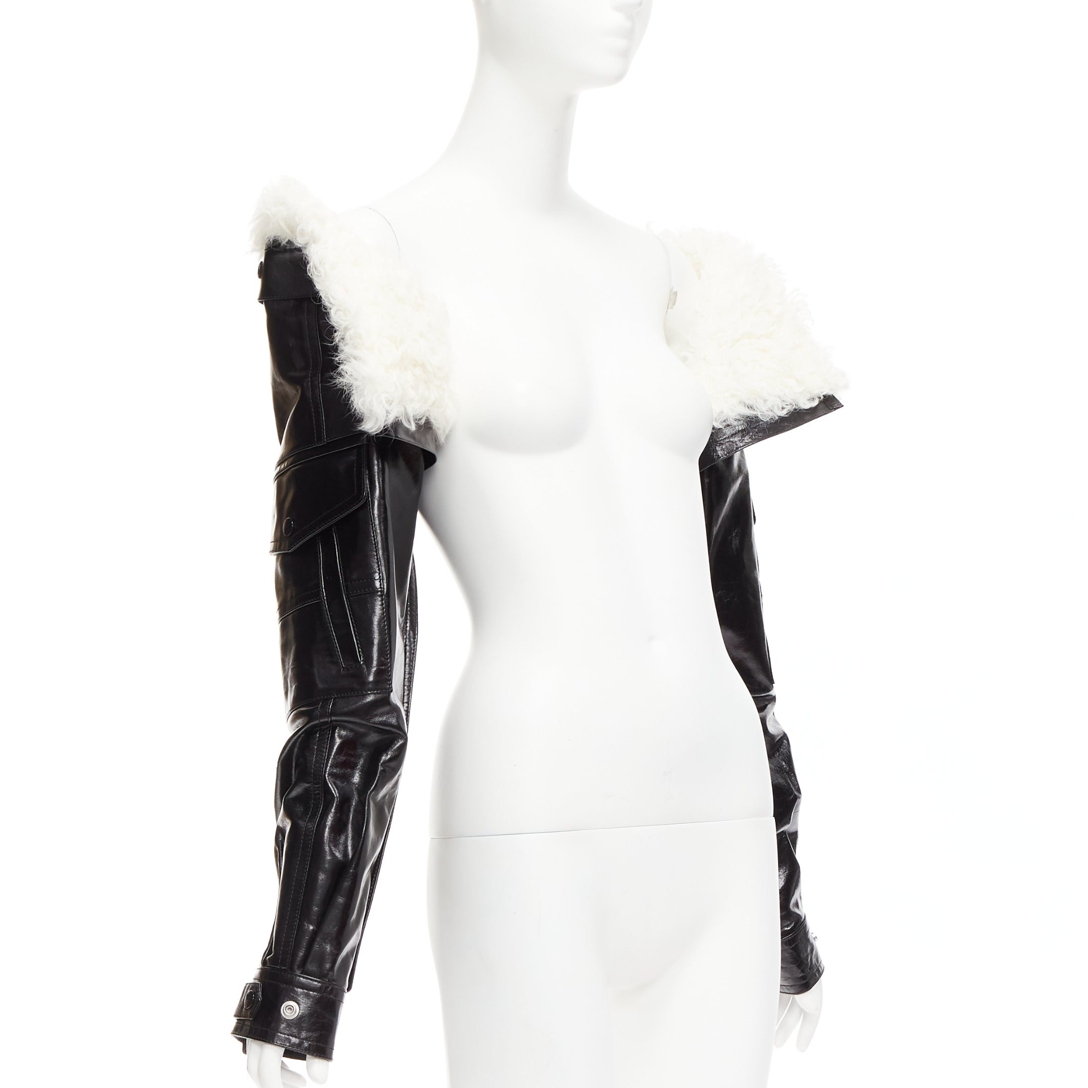 Saint Laurent Black Shearling Foldover Jacket - Image 6