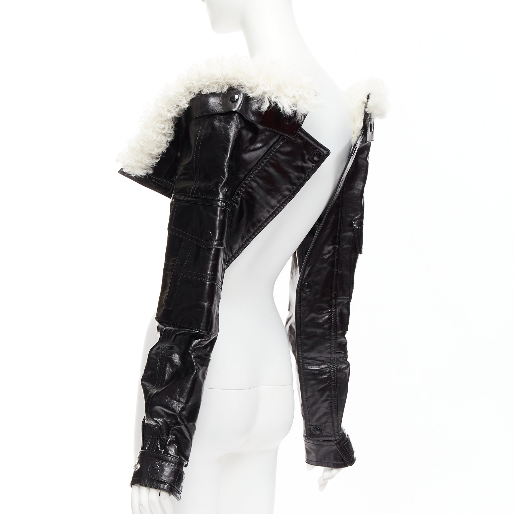 Saint Laurent Black Shearling Foldover Jacket - Detail 1