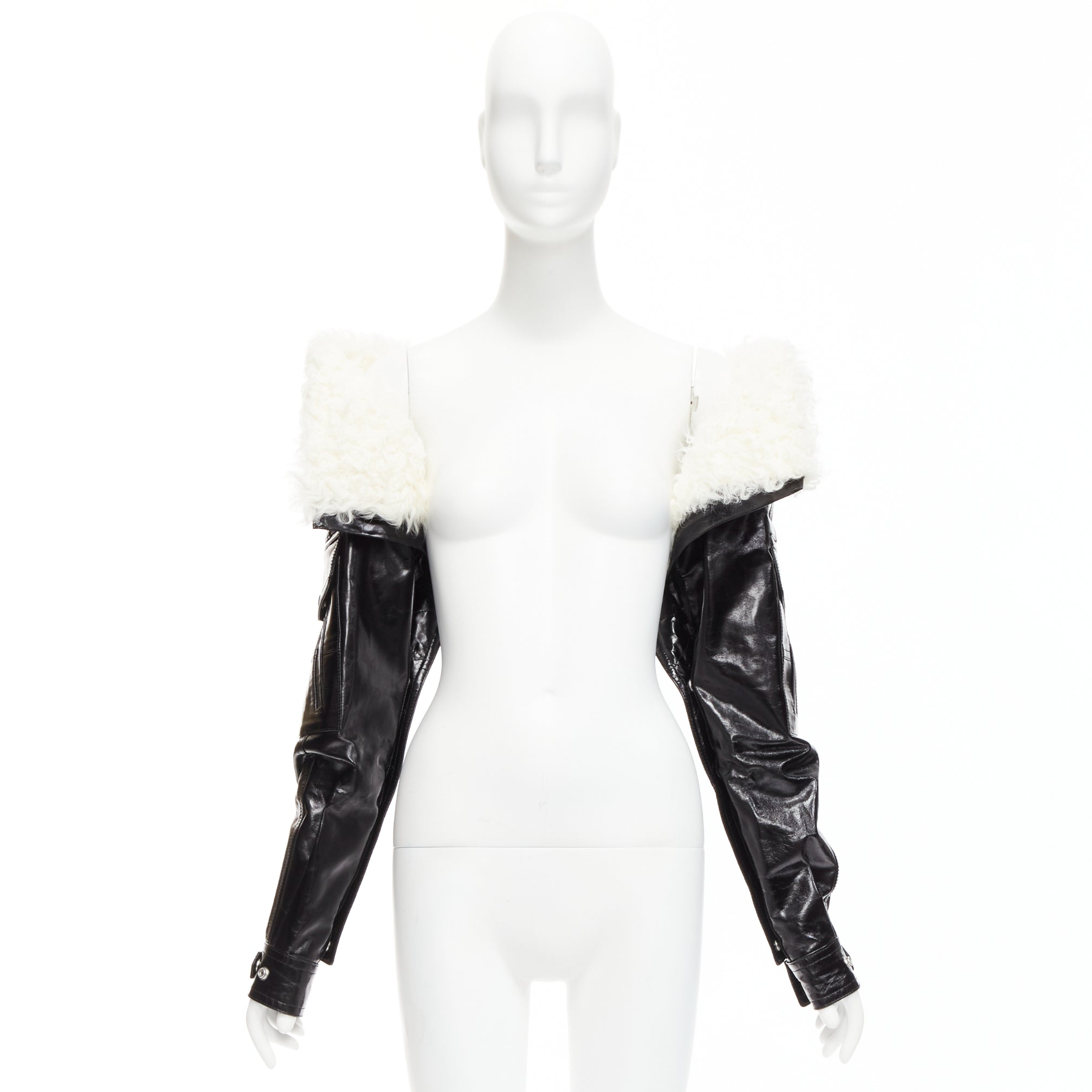 Saint Laurent Black Shearling Foldover Jacket - Image 11