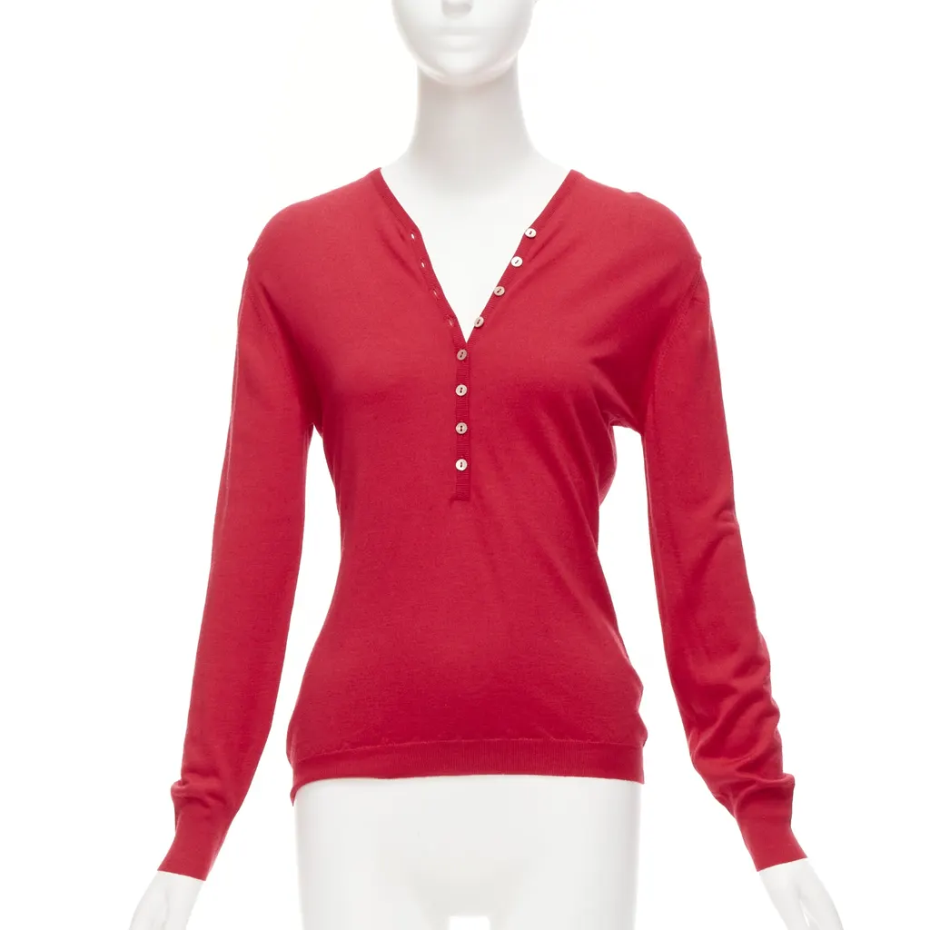 Brunello Cucinelli Button Drop Shoulder Sweater Red Cashmere Never worn - Front View