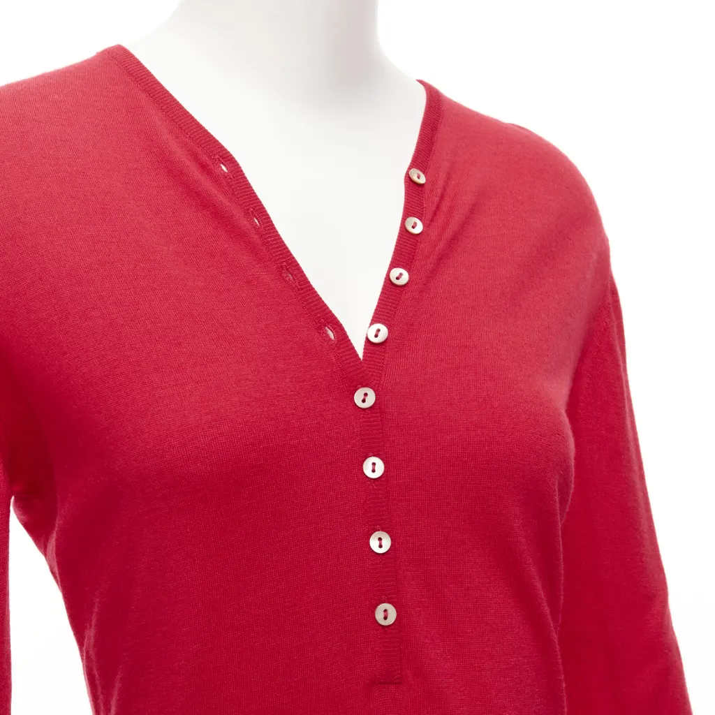 Brunello Cucinelli Button Drop Shoulder Sweater Red Cashmere Never worn - Back View