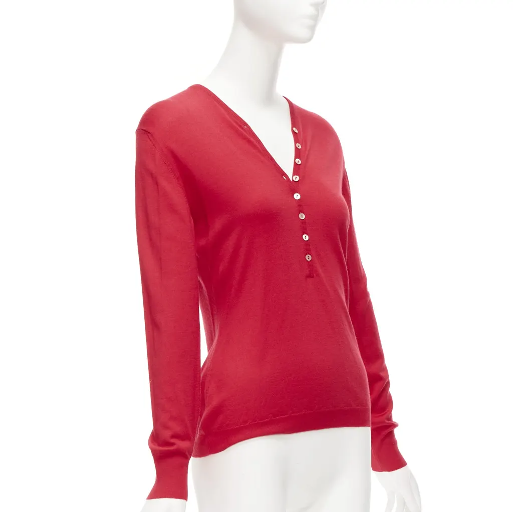 Brunello Cucinelli Button Drop Shoulder Sweater Red Cashmere Never worn - Inside View