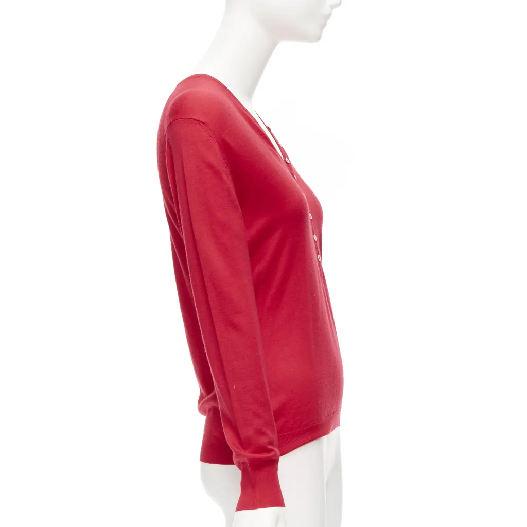 Brunello Cucinelli Button Drop Shoulder Sweater Red Cashmere Never worn - Model View