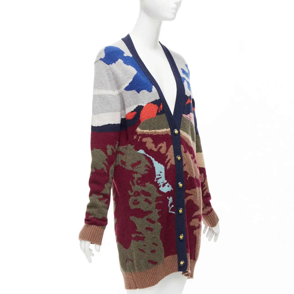 Barrie Landscape Intarsia Cardigan MultiColor Cashmere Never worn - Model View