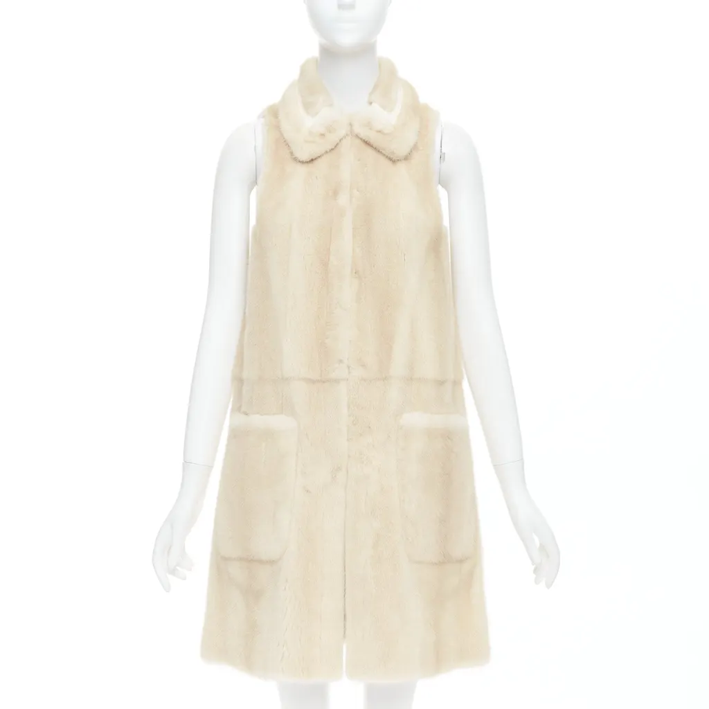 Fendi Beige Fur Metallic Vest Beige Fur Very good - Front View