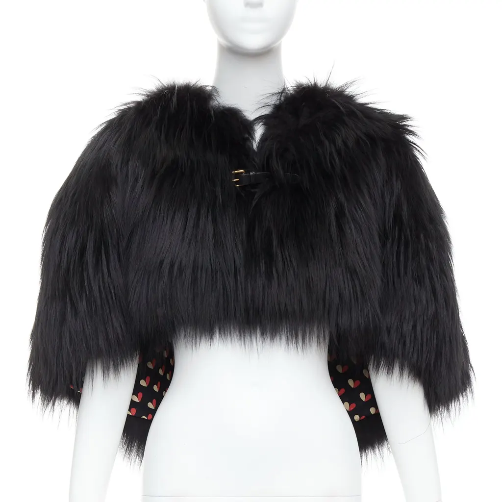 Louis Vuitton Black Fox Fur Cape Black Fur Very good - Front View