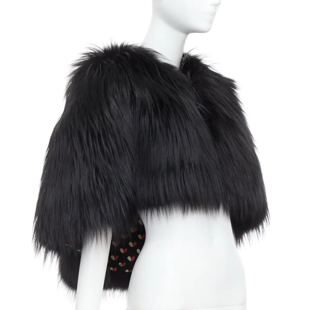 Louis Vuitton Black Fox Fur Cape Black Fur Very good - Inside View