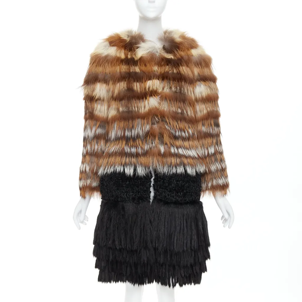 Giambattista Valli Brown Fringe Long Coat Brown Fur Never worn - Front View