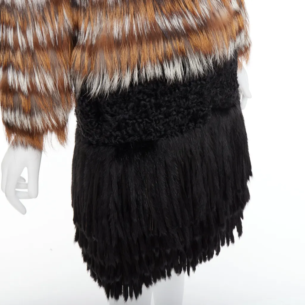 Giambattista Valli Brown Fringe Long Coat Brown Fur Never worn - Back View