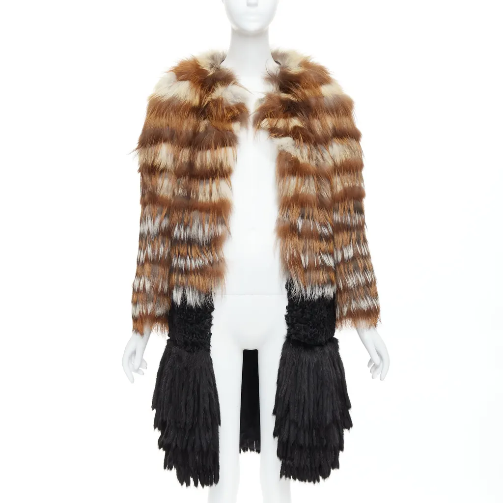 Giambattista Valli Brown Fringe Long Coat Brown Fur Never worn - Inside View