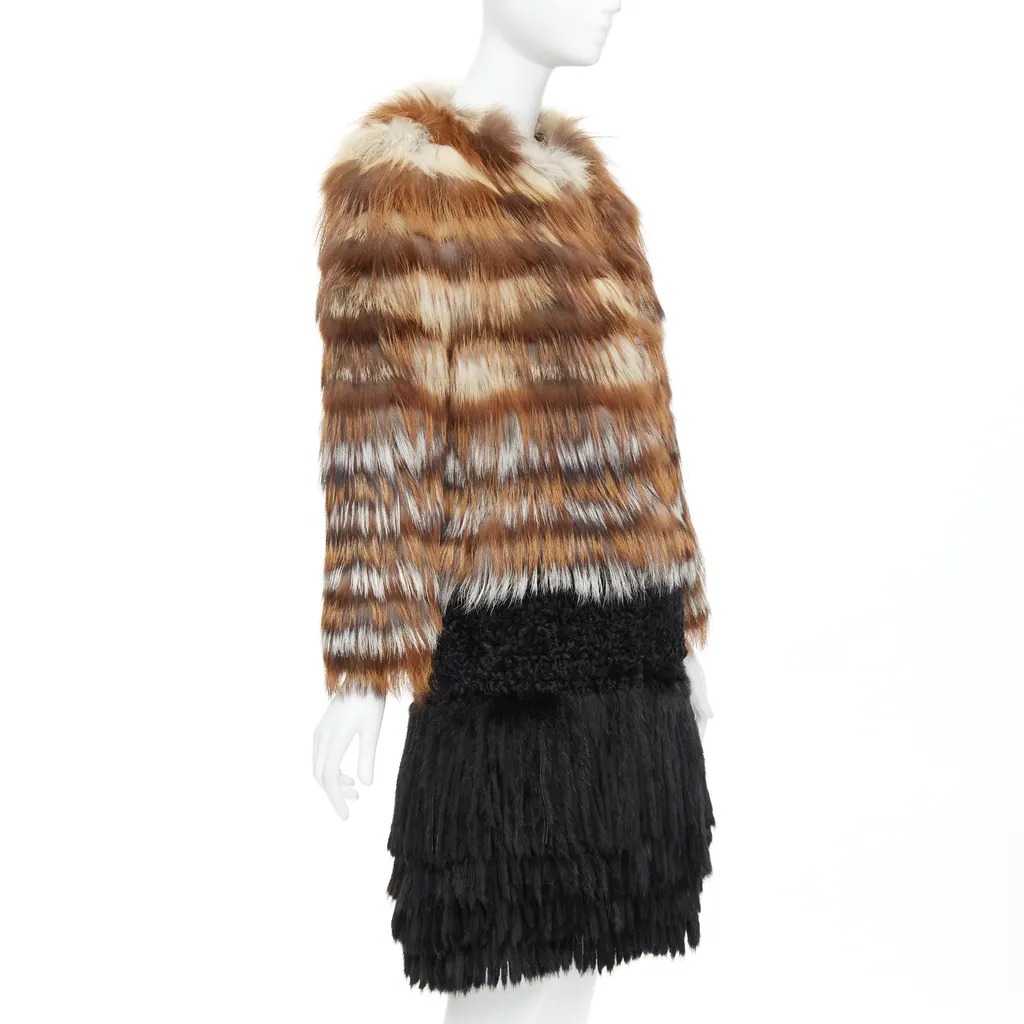 Giambattista Valli Brown Fringe Long Coat Brown Fur Never worn - Model View