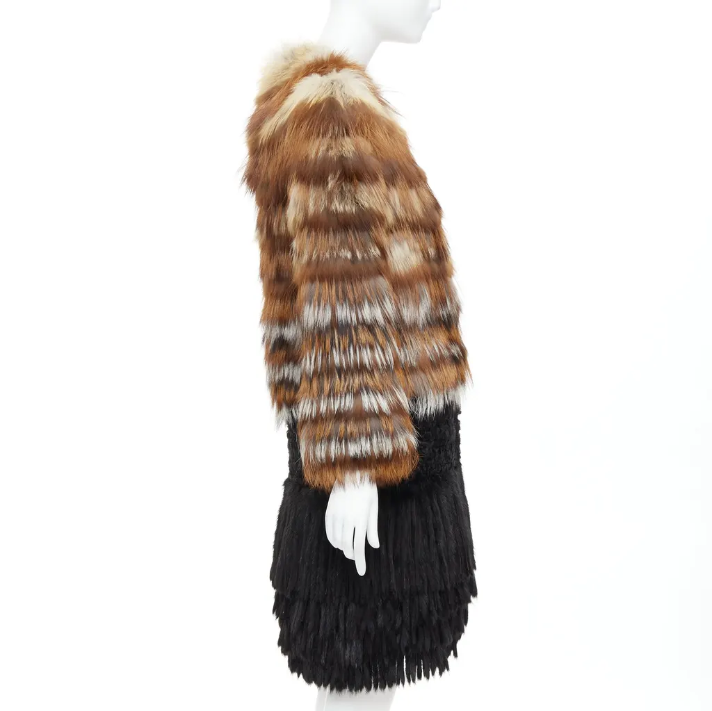 Giambattista Valli Brown Fringe Long Coat Brown Fur Never worn - Box View