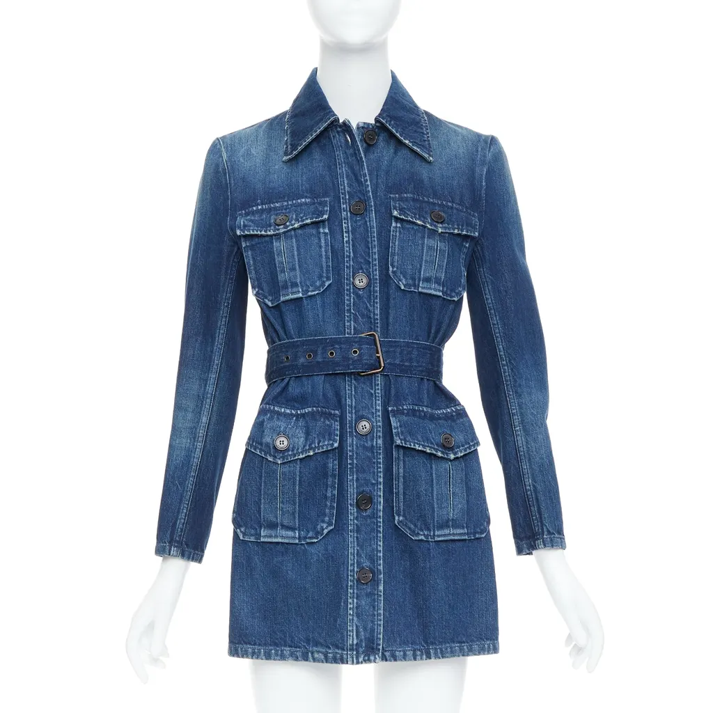 Saint Laurent Saharienne Blue Cotton Very good - Front View