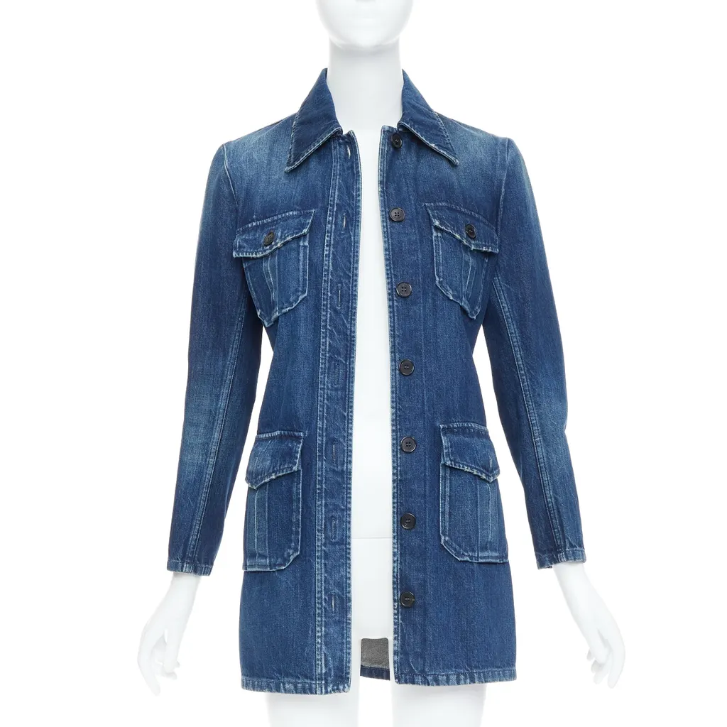 Saint Laurent Saharienne Blue Cotton Very good - Inside View
