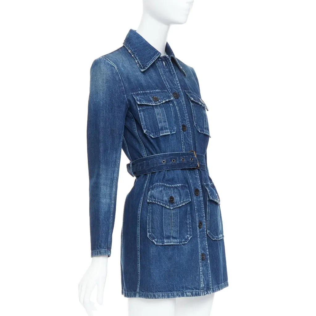 Saint Laurent Saharienne Blue Cotton Very good - Model View
